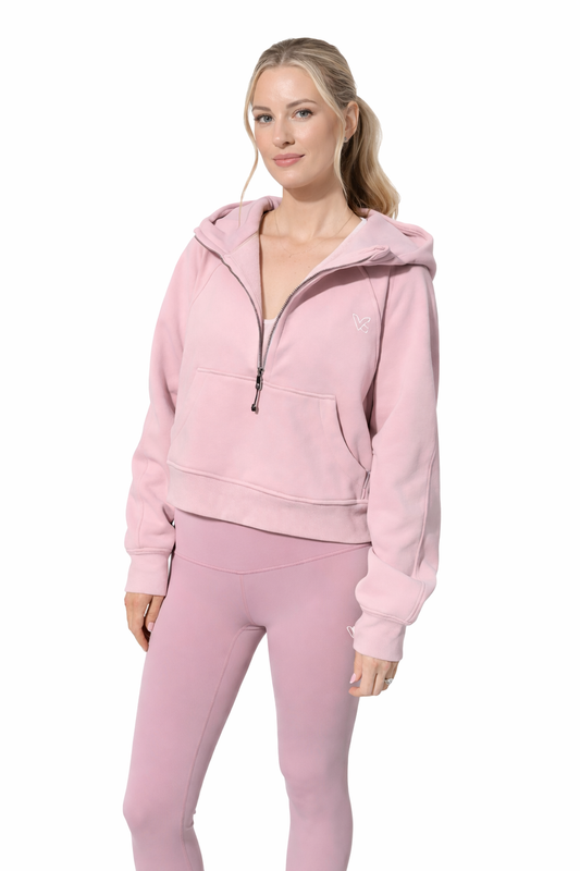 Pink 3/4 Zip Hooded Jumper